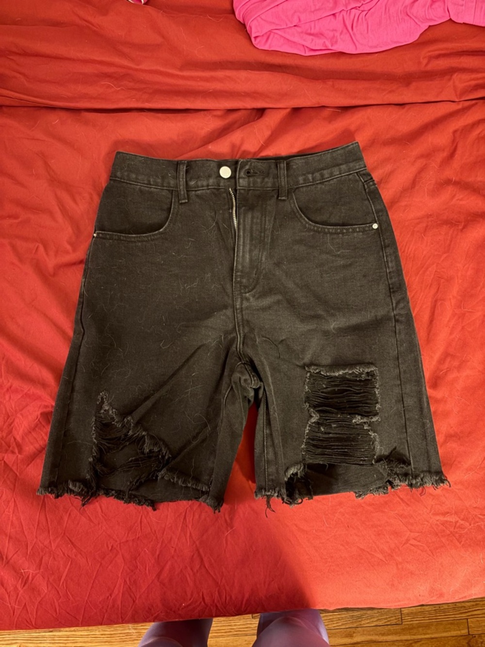 Cider Black Distressed High-Waist Jean Shorts
